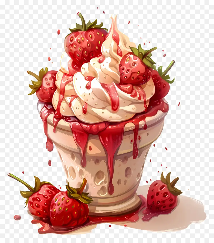 Stroberi Sundae，Es Krim PNG