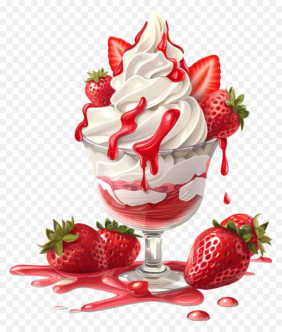 Strawberry Sundae，Es Krim Stroberi PNG