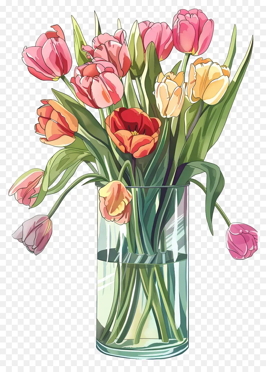 Tulip Dalam Vas，Pink Tulips PNG