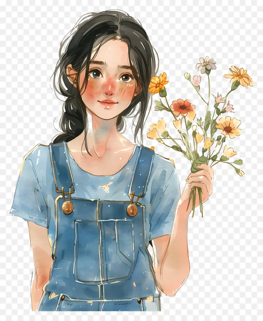 Wanita Muda，Overall Denim PNG