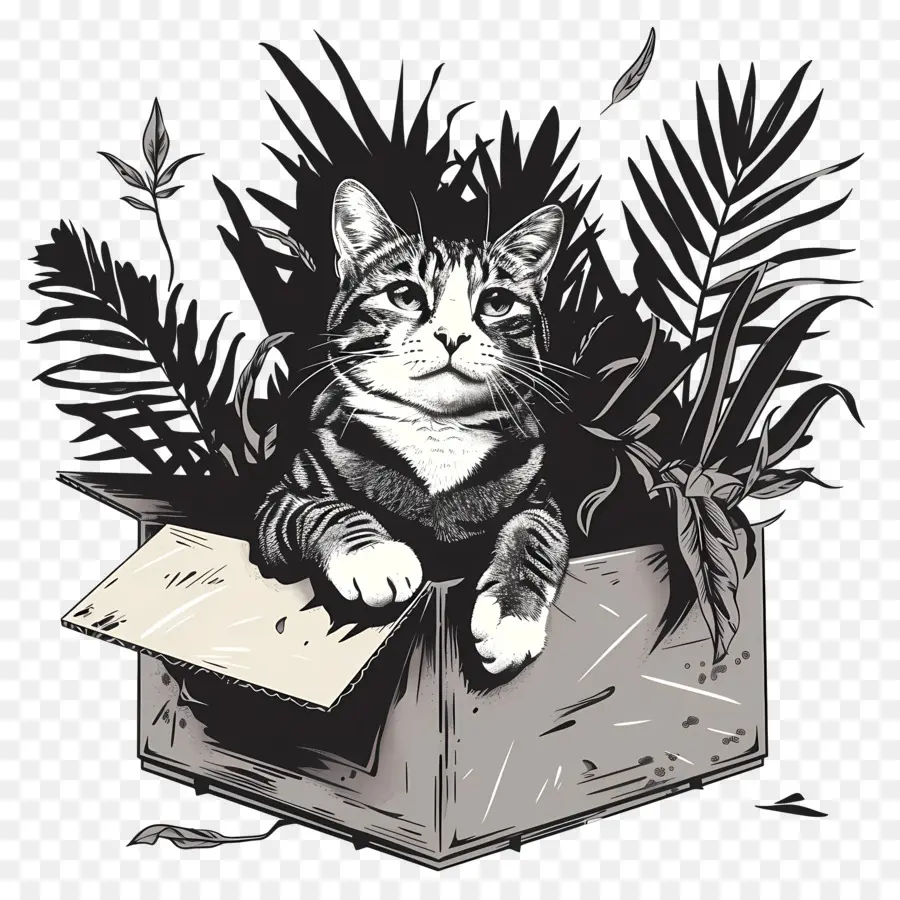 Kucing Bergaris，Kotak Kardus PNG