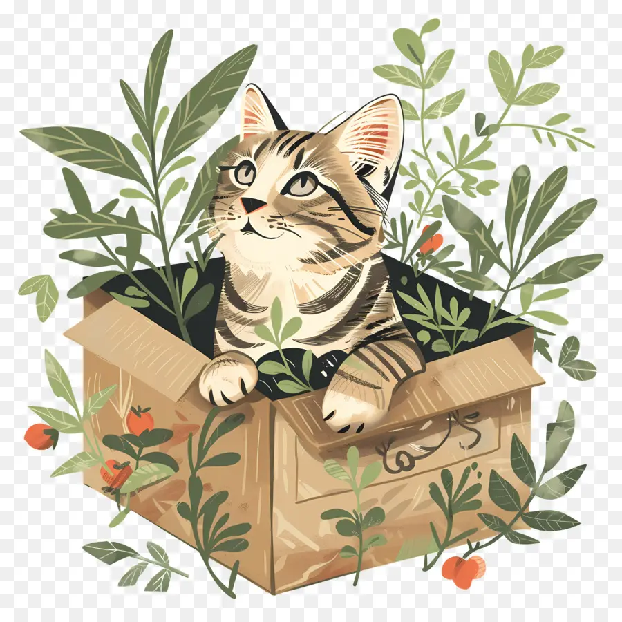 Kucing Bergaris，Kucing Di Dalam Kotak PNG