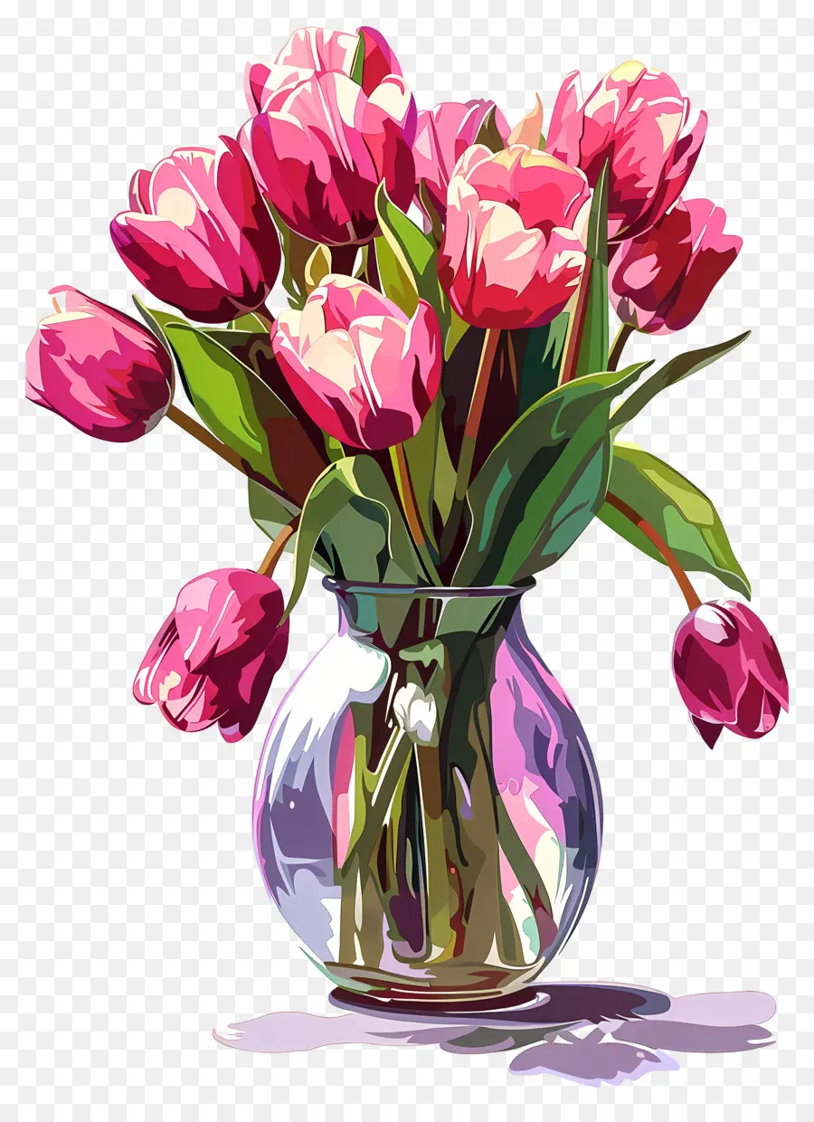 Tulip Dalam Vas，Vas Kaca PNG