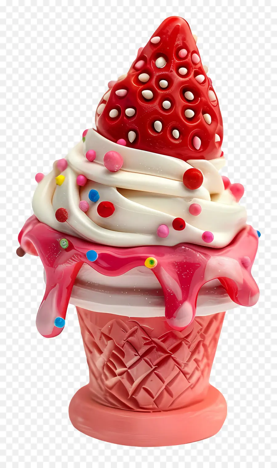 Strawberry Sundae，Es Krim PNG