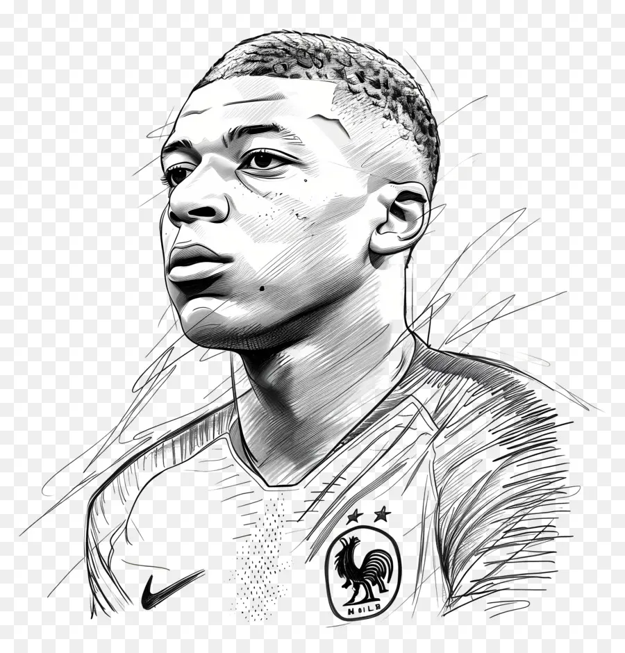 Kylian Mbappé，Sketsa Potret PNG