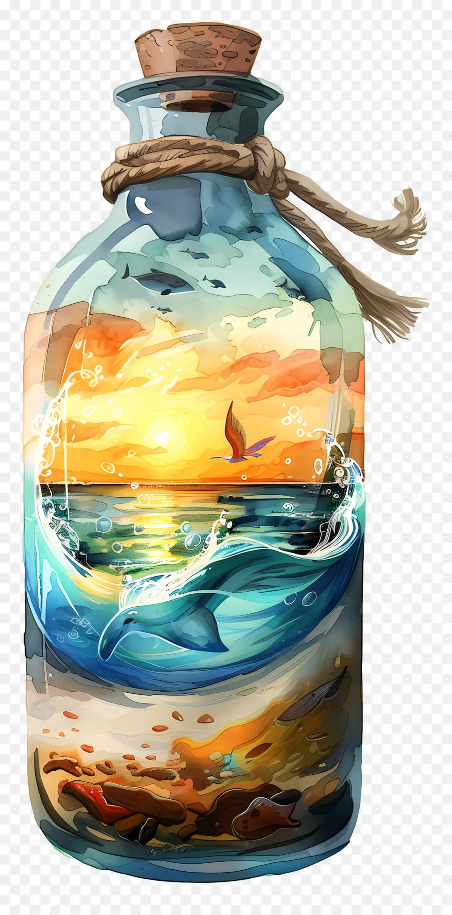 Lautan Dalam Botol，Lukisan Botol Kaca PNG