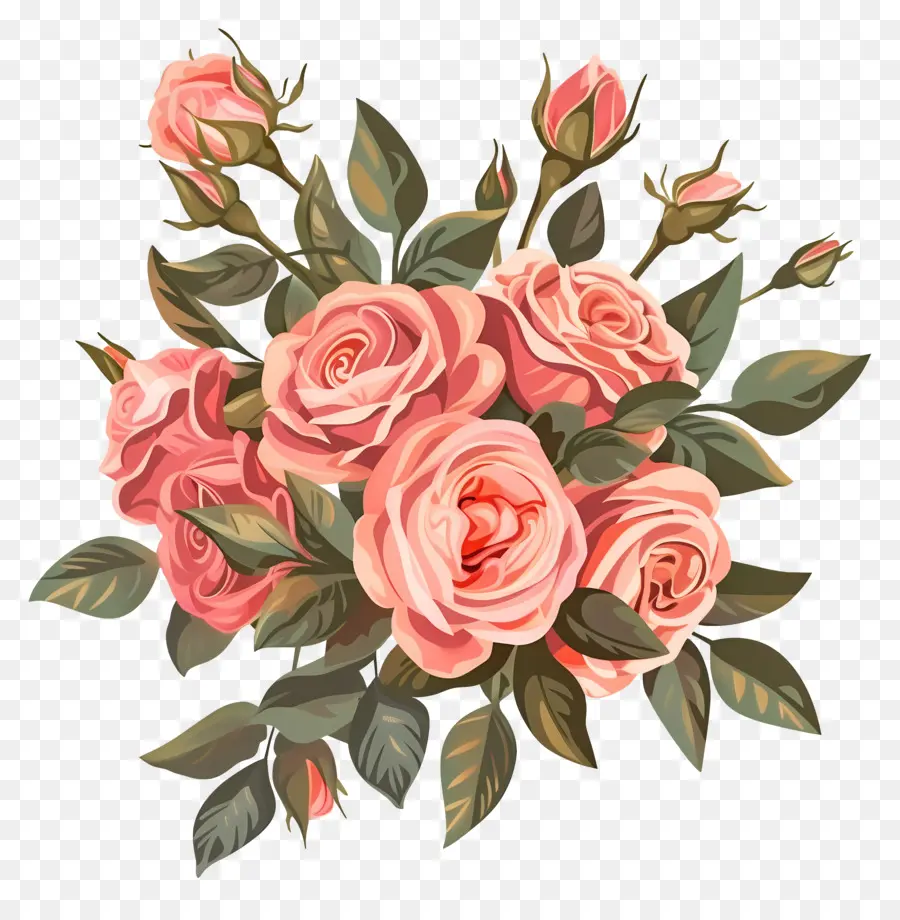 Buket Mawar，Mawar Merah Muda PNG
