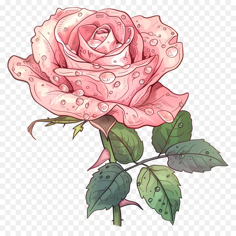 Rose With Dew Drops，Pink Rose PNG
