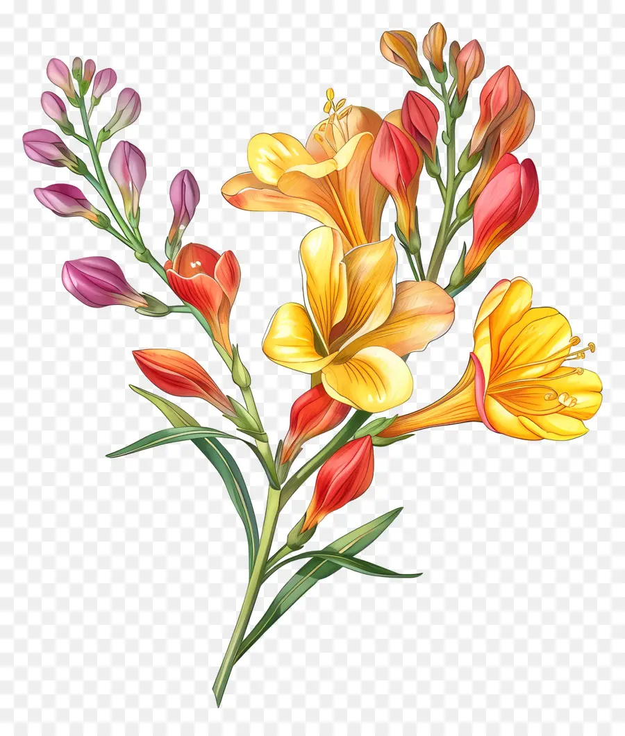 Bunga Freesia，Bunga Berwarna Warni PNG
