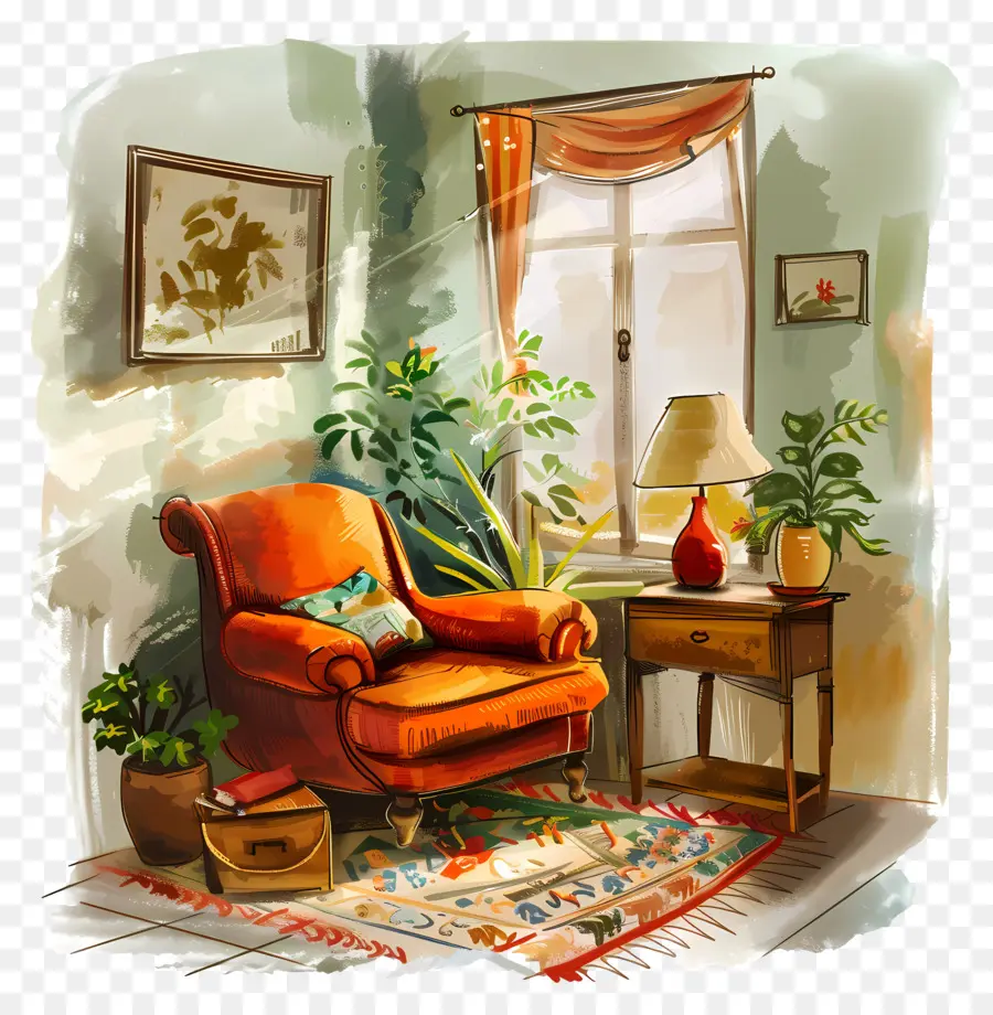 Interior Rumah，Lukisan Cat Air PNG