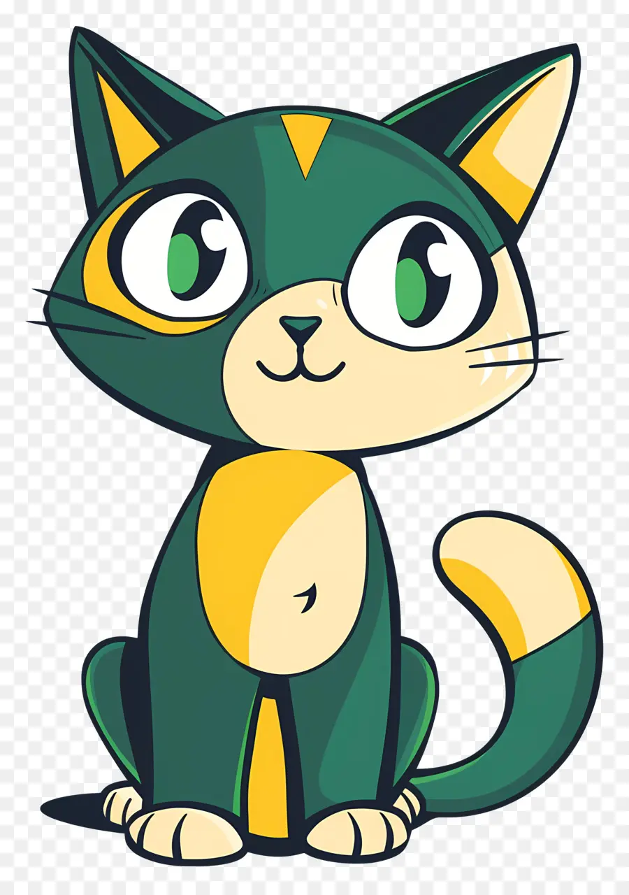 Kartun Kucing，Kucing Hijau Dan Kuning PNG