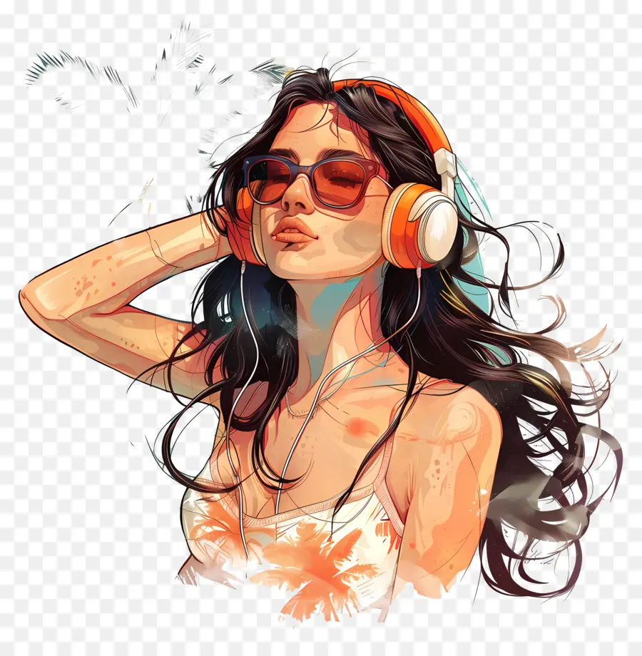 Lagu Pantai，Gadis Dengan Headphone PNG