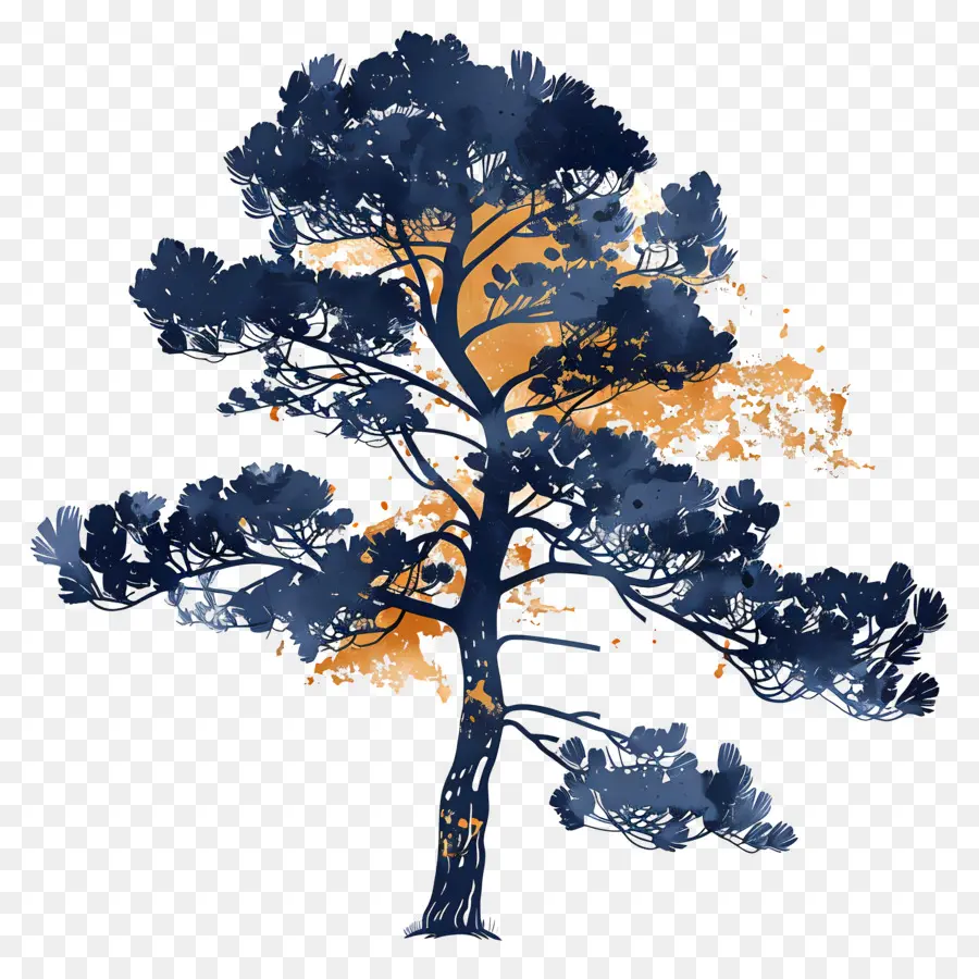 Pohon Pinus Siluet，Pohon PNG
