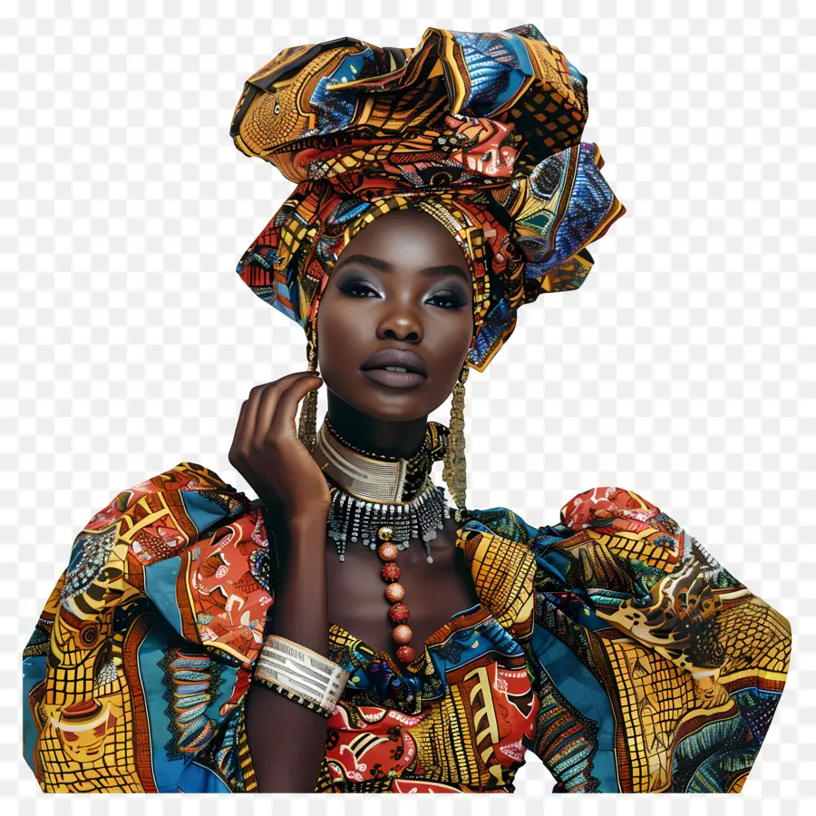 Wanita Afrika，Headdress Yang Rumit PNG