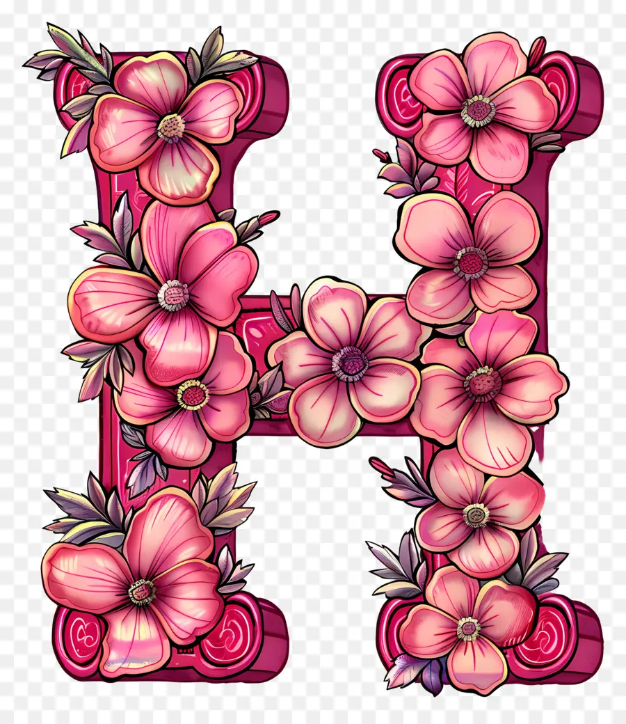 Huruf H，Surat Bunga Merah Muda PNG