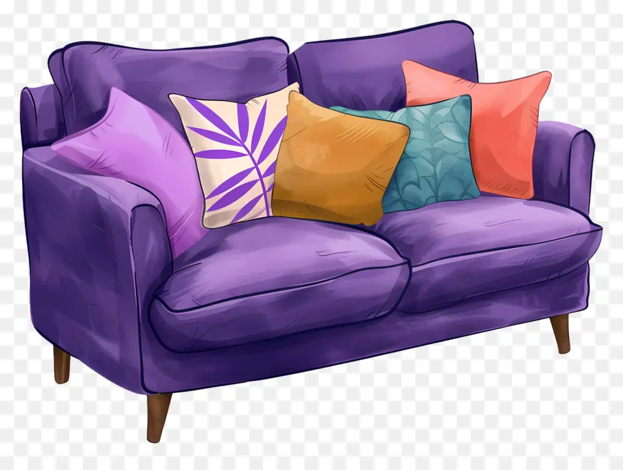 Sofa Ungu，Bantal Warna  Warni PNG