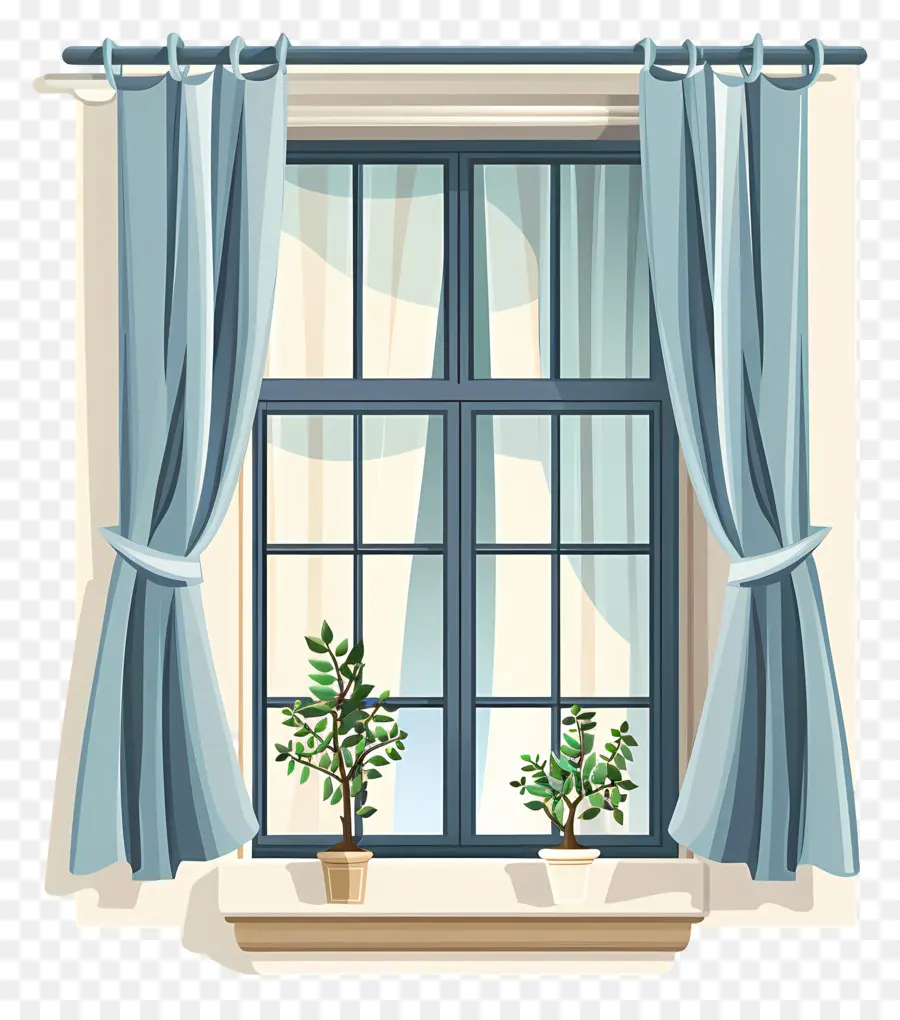 Jendela Dengan Tirai，Tirai Biru PNG