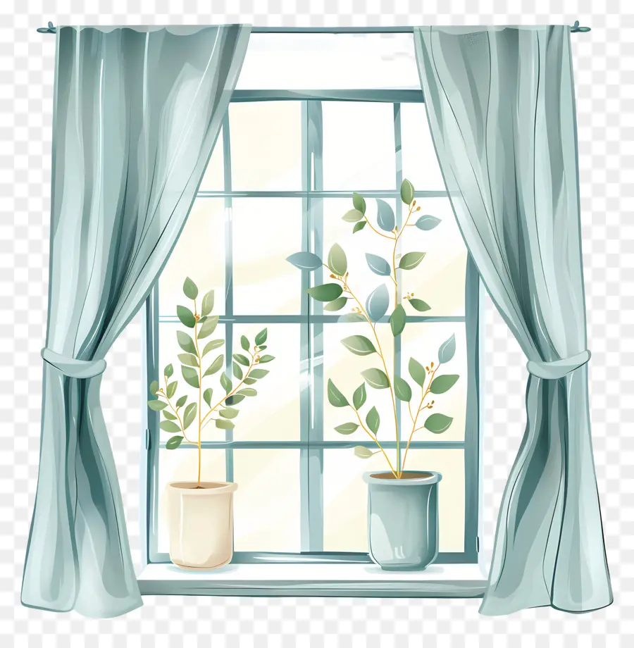 Jendela Dengan Tirai，Tanaman Indoor PNG
