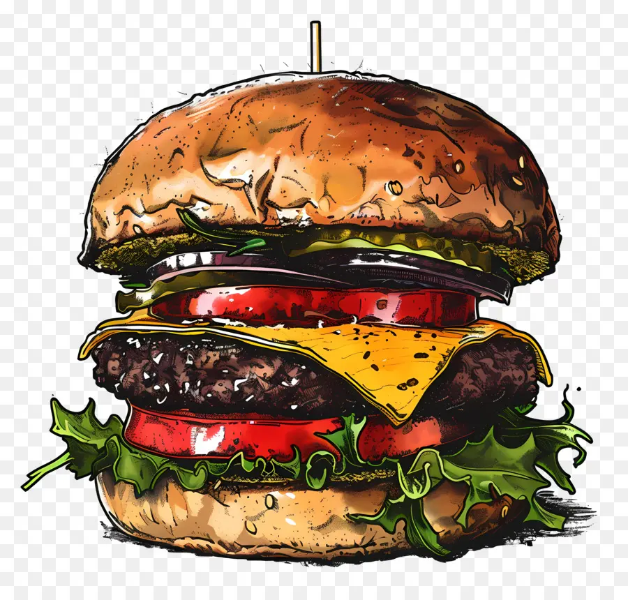 Burger Keju，Lukisan Hamburger PNG
