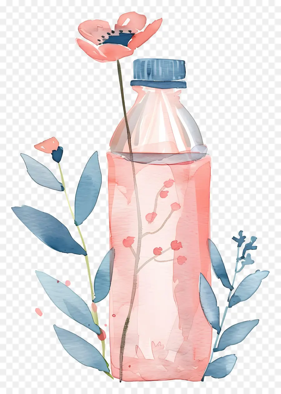 Botol Air，Botol Cat Air Dengan Bunga PNG