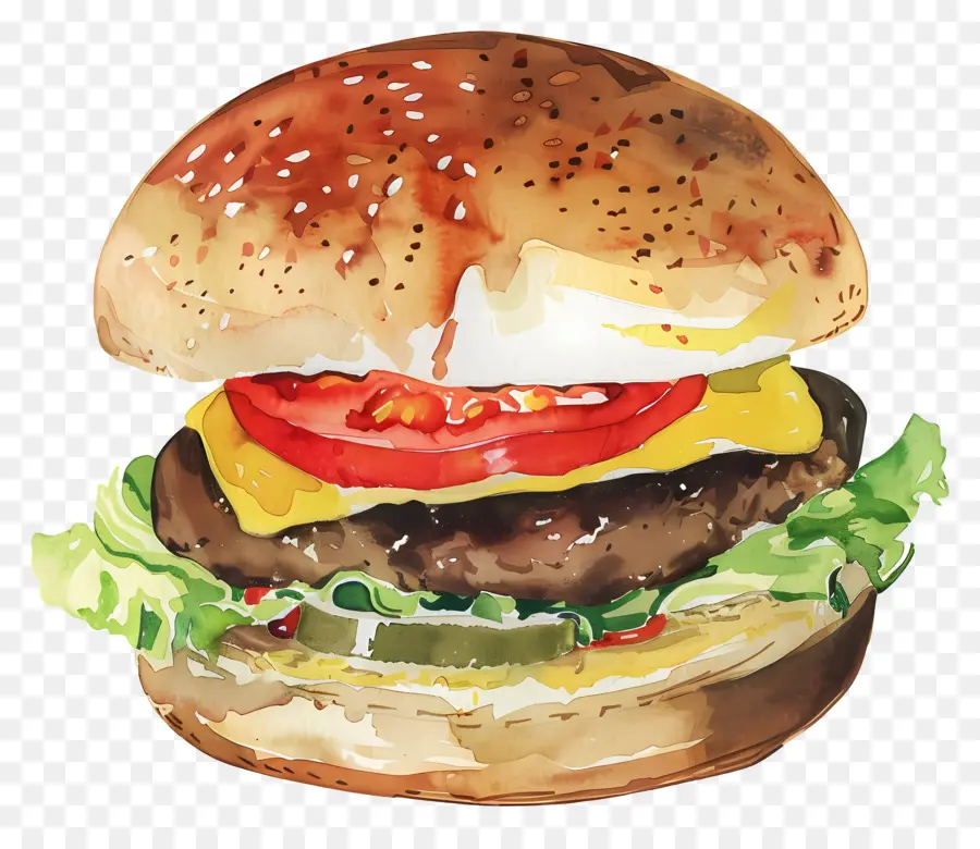 Burger，Lukisan Cat Air PNG