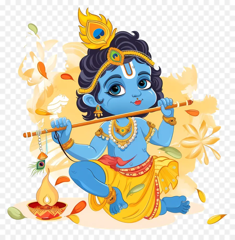 Krishna Janmashtami，Dewa Bayi Biru Dengan Seruling PNG