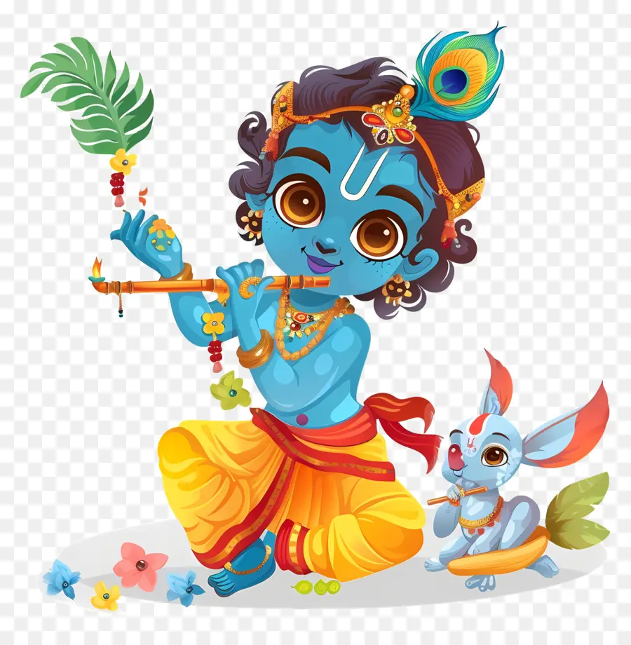 Krishna Janmashtami，Anak Biru Dengan Seruling PNG