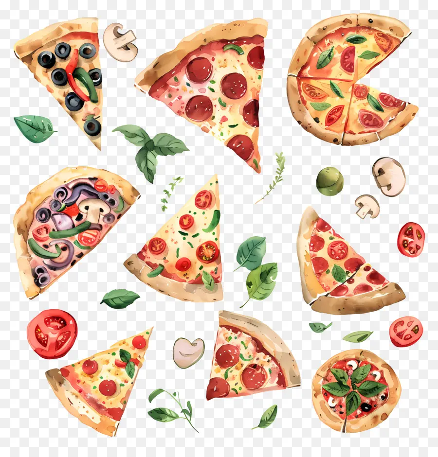 Pizza，Lukisan Cat Air PNG