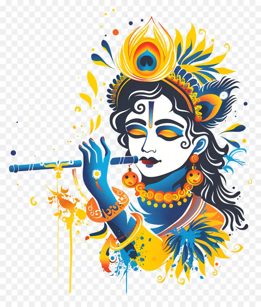 Krishna Janmashtami，Dewa Biru Bermain Seruling PNG