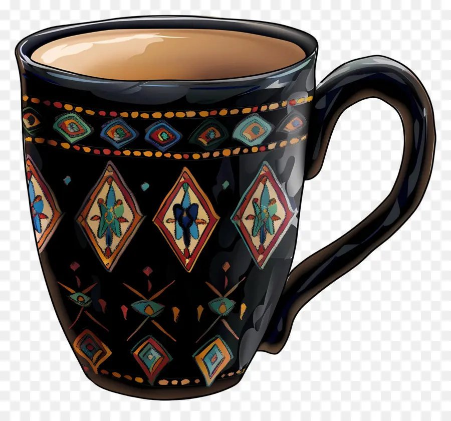 Piala Hitam Bermotif，Secangkir Kopi Hitam PNG