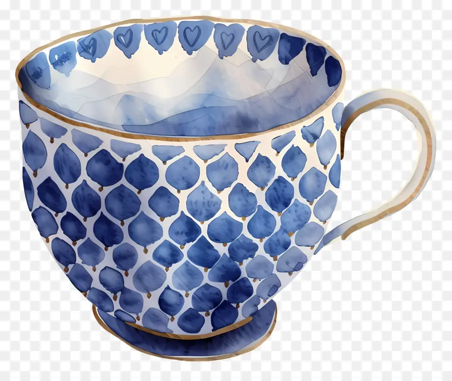 Cangkir Biru Bermotif，Cangkir Teh Biru PNG