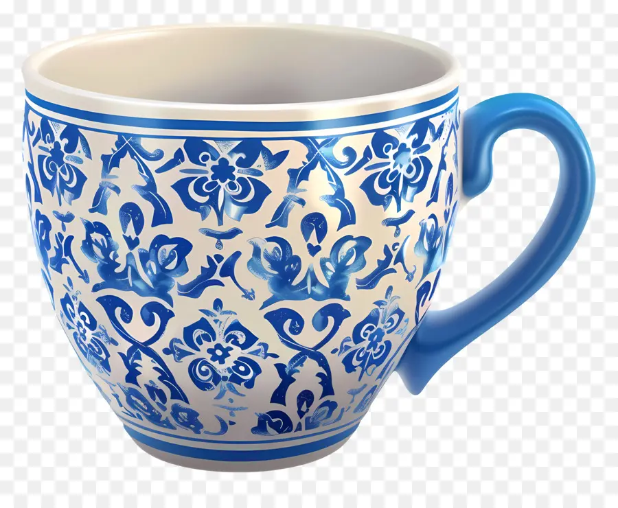 Cangkir Biru Bermotif，Mug Biru Dan Putih PNG