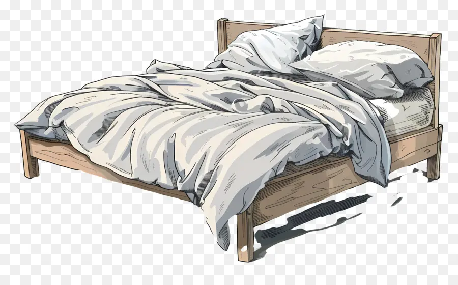 Tempat Tidur，Tempat Tidur Single Dengan Bantal Dan Selimut PNG