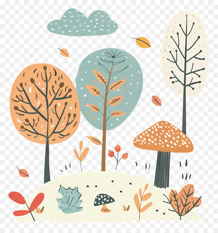 Doodle Autumn，Pemandangan PNG