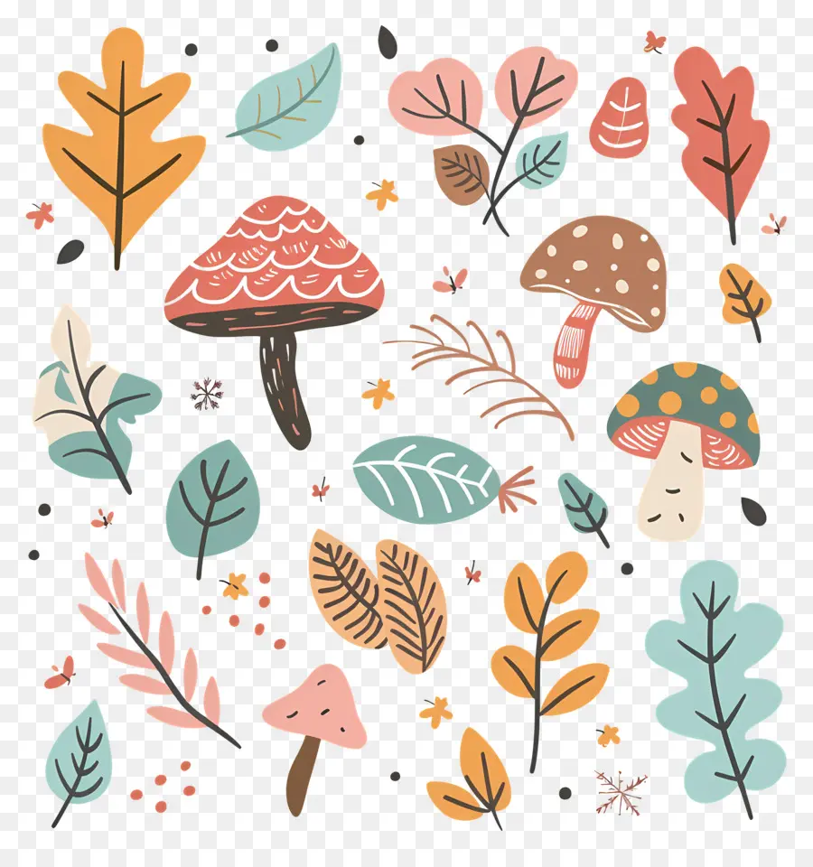 Doodle Autumn，Jamur PNG