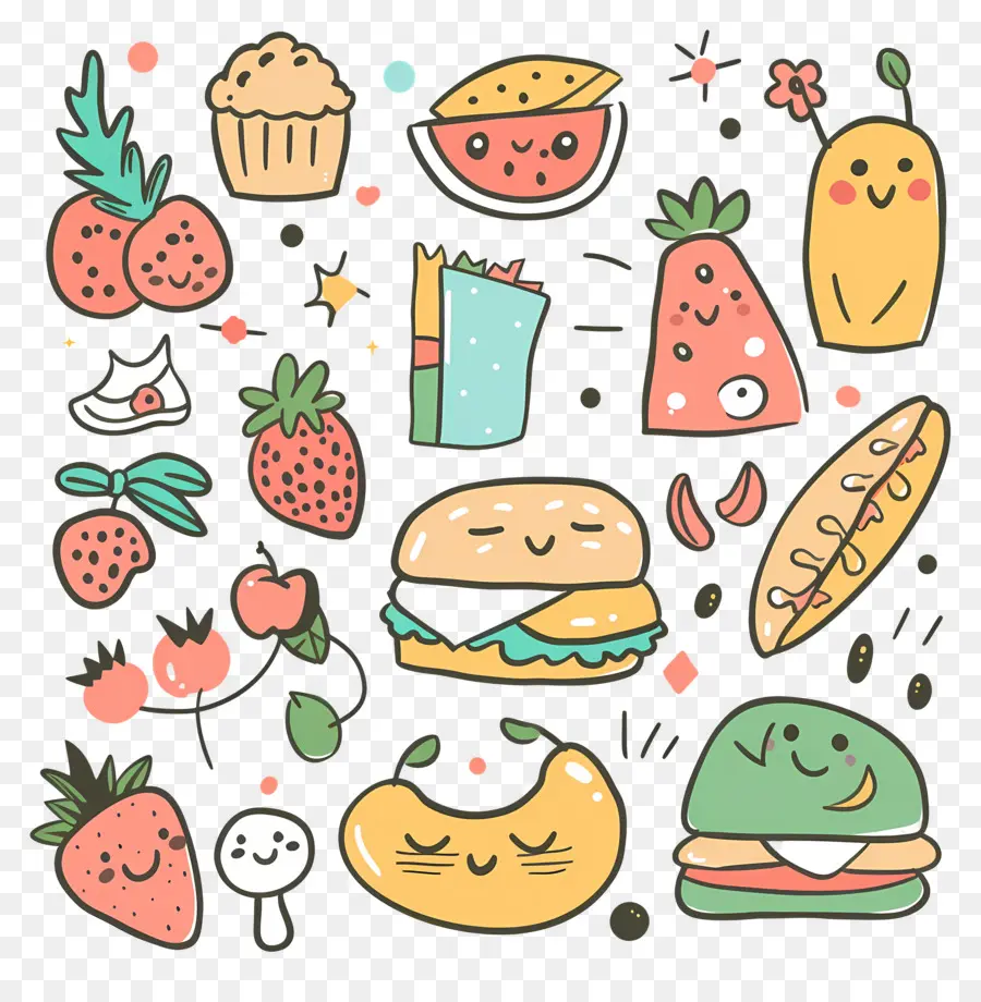 Makanan Doodle，Karakter Kartun PNG