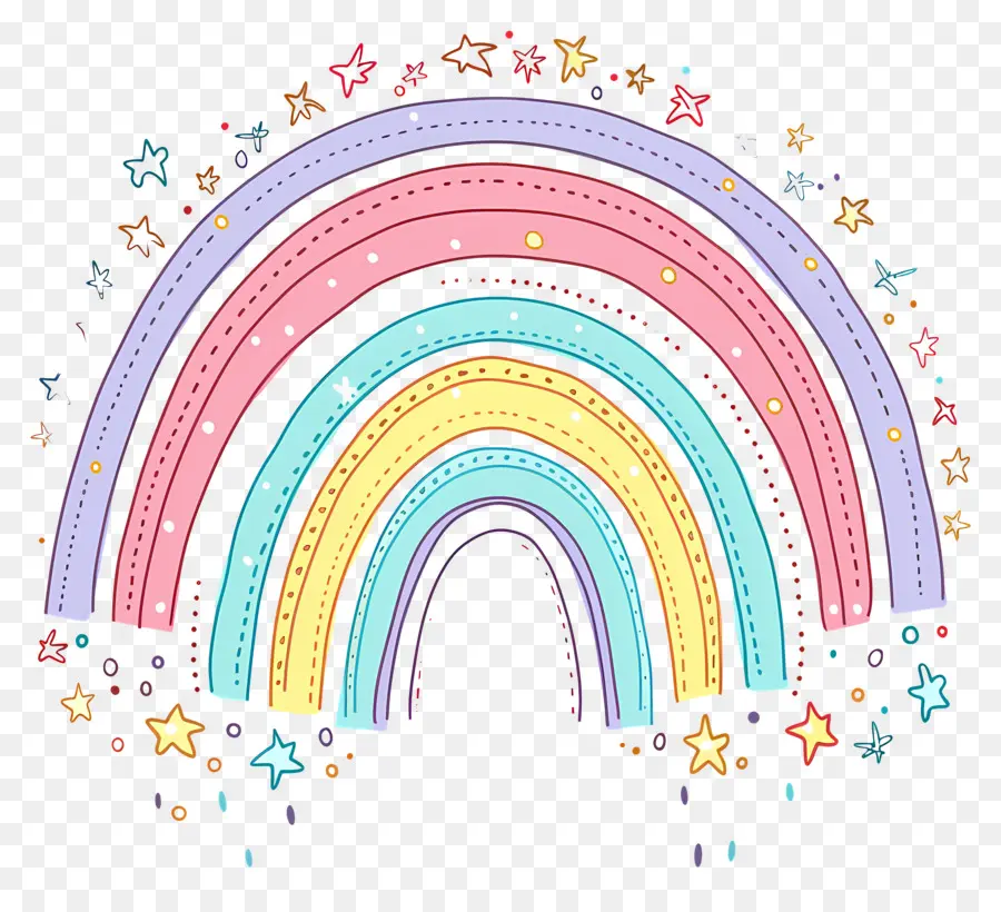 Doodle Rainbow，Pelangi PNG