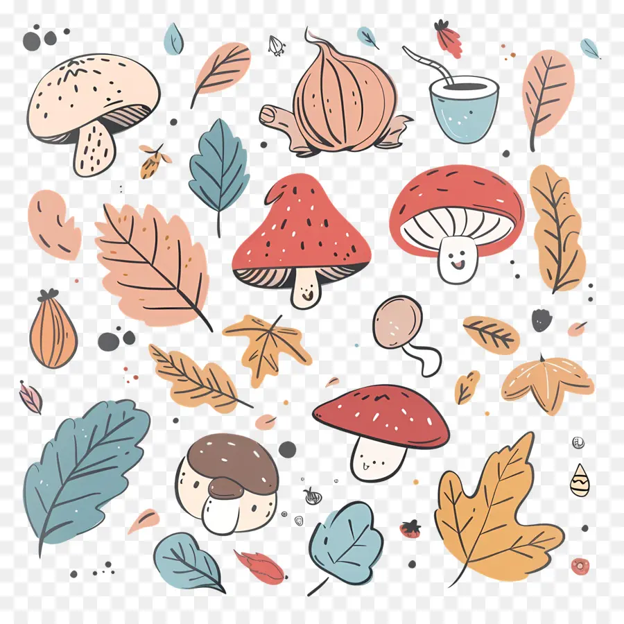 Doodle Autumn，Jamur PNG