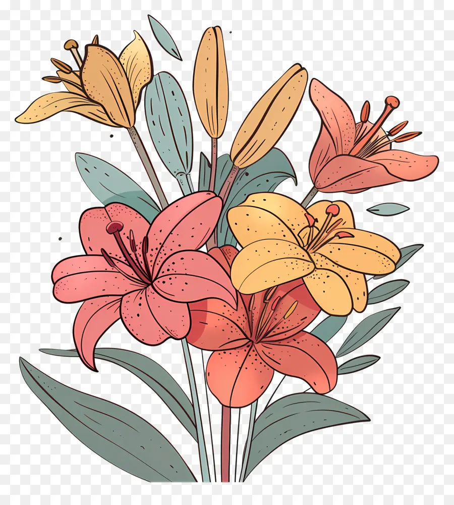 Buket Lily，Lili Oranye PNG