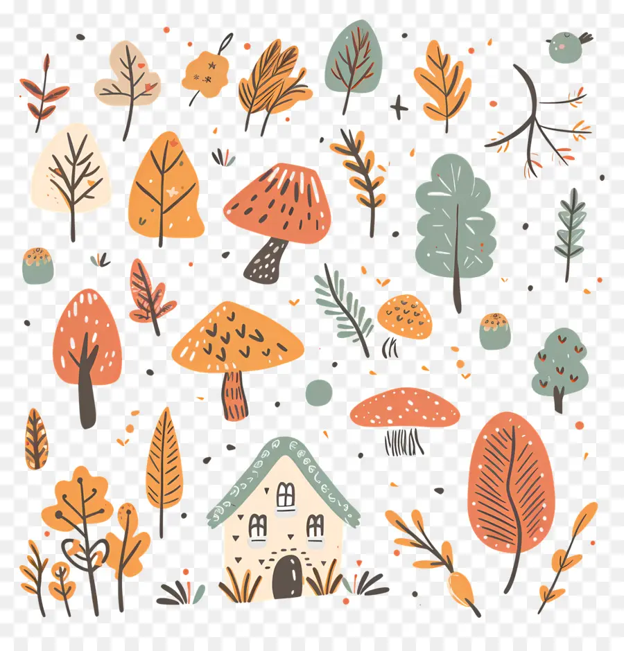 Doodle Autumn，Kartun Daun PNG