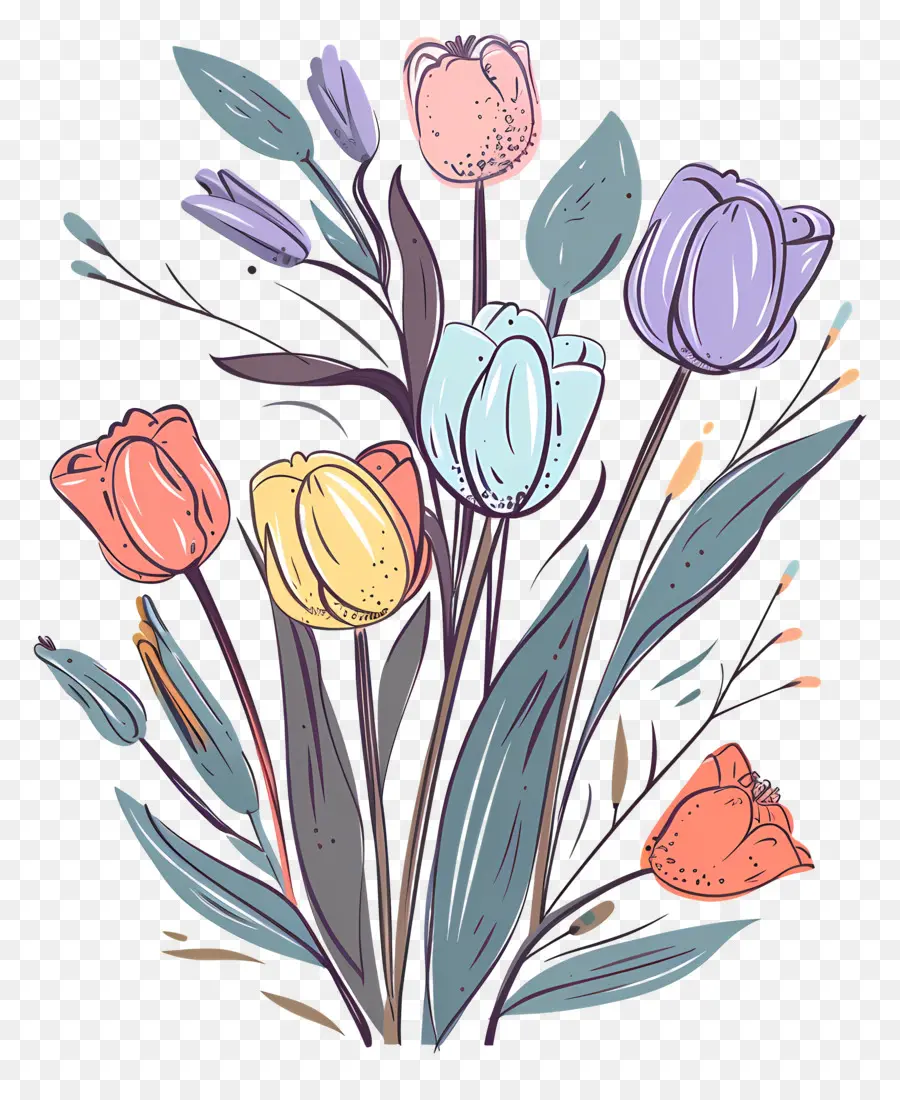 Buket Tulip，Tulip Berwarna Warni PNG