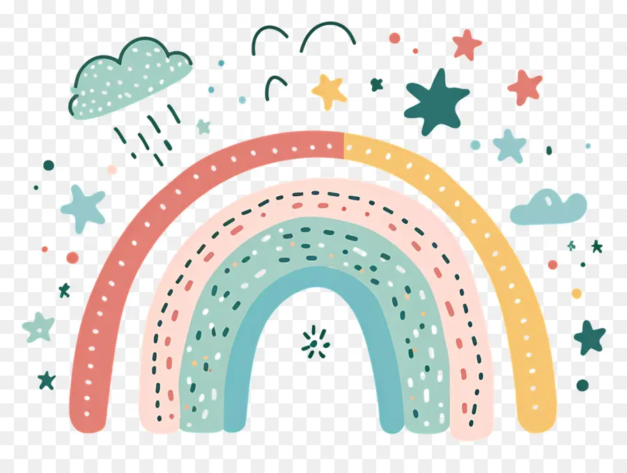 Doodle Rainbow，Pelangi PNG