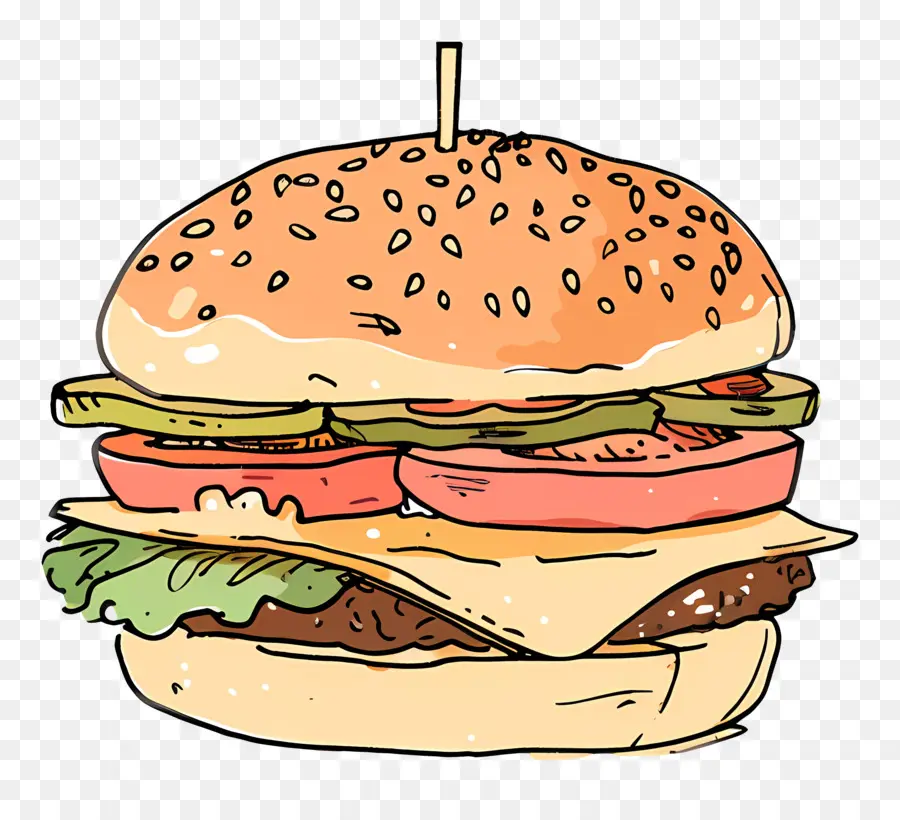 Doodle Burger，Gambar Kartun PNG