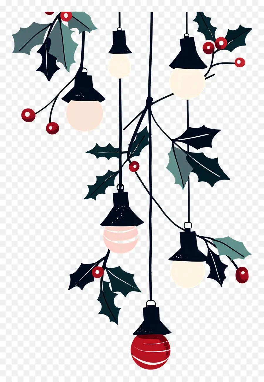 Lampu Natal，Holly Daun PNG