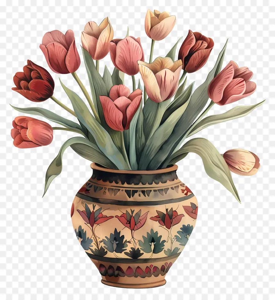 Vas Dengan Bunga Tulip，Pink Tulips PNG