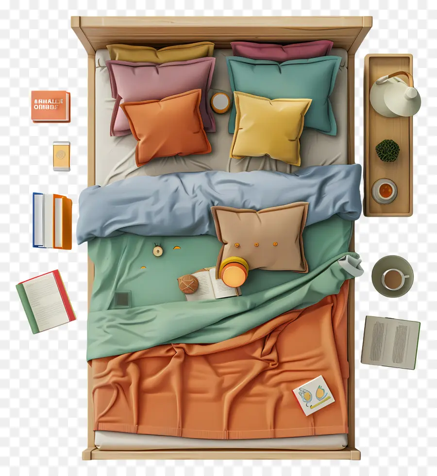 Tempat Tidur Top View，Bingkai Tempat Tidur Kayu PNG