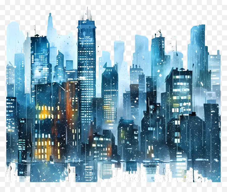 Cityscape Hujan，Lukisan Digital PNG