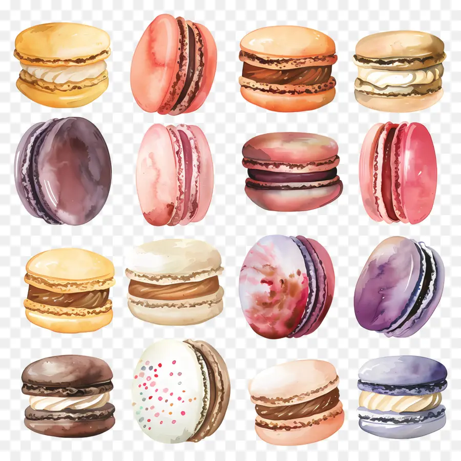 Macarons，Ilustrasi Cat Air PNG