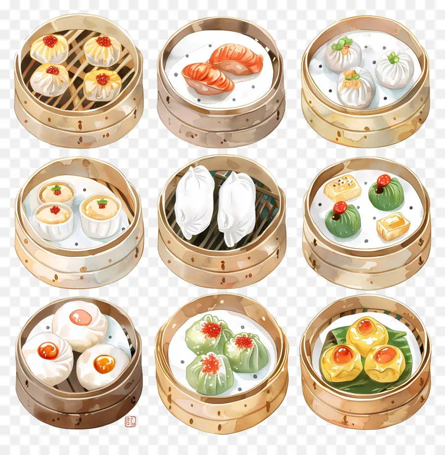 Dim Sum，Keranjang Steamer Bambu PNG