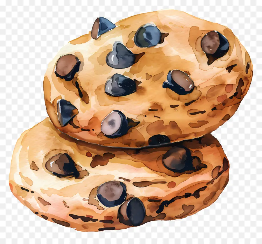 Chocolate Chip Cookie，Lukisan Cat Air PNG